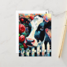 Holstein Cow Picket Fence Rote Rosen Black Red