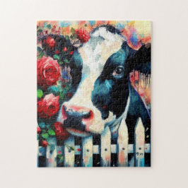 Holstein Cow Picket Fence Rote Rosen Black Red Puzzle