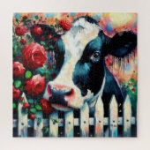 Holstein Cow Picket Fence Rote Rosen Black Red Puzzle (Vertikal)
