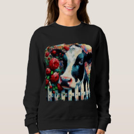 Holstein Cow Picket Fence Rote Rosen Black Red Sweatshirt