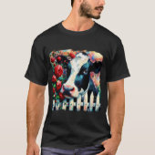Holstein Cow Picket Fence Rote Rosen Black Red T-Shirt (Vorderseite)
