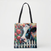 Holstein Cow Picket Fence Rote Rosen Black Red Tasche (Vorderseite)