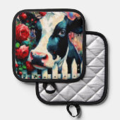 Holstein Cow Picket Fence Rote Rosen Black Red Topflappen (Vorderseite/Rückseite)