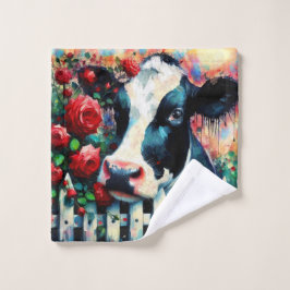 Holstein Cow Picket Fence Rote Rosen Black Red Waschlappen