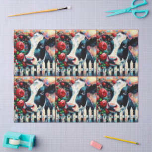 Holstein Cow Picket Fence Rote Rosen Decoupage Seidenpapier
