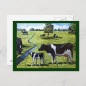 HOLSTEIN COWS IN PASTBAR: Handgemalte Kunst Postkarte (Vorne/Hinten)