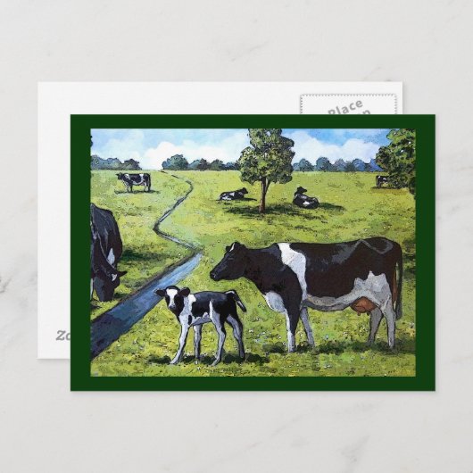 HOLSTEIN COWS IN PASTBAR: Handgemalte Kunst Postkarte (Vorne/Hinten)
