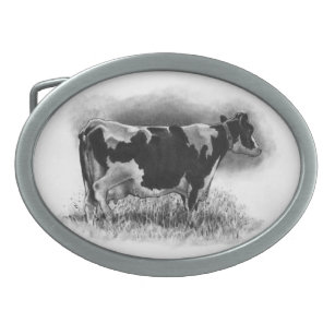 Holstein-Kuh: Bleistift-Zeichnen: Realismus: Ovale Gürtelschnalle