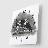 Holstein Kuh Grazing: Original Pencil Art Quadratische Wanduhr (Winkel)