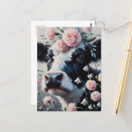 Holstein Kuh in Blume Bauernhof Malerei Postkarte