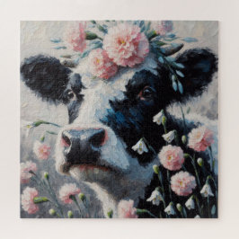 Holstein Kuh in Blume Bauernhof Malerei Puzzle