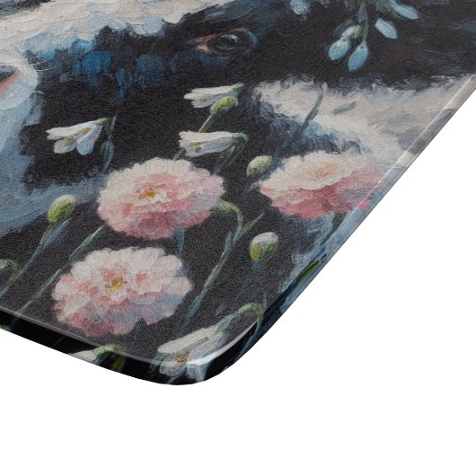 Holstein Kuh in Blume Bauernhof Malerei Schneidebrett (Ecke)