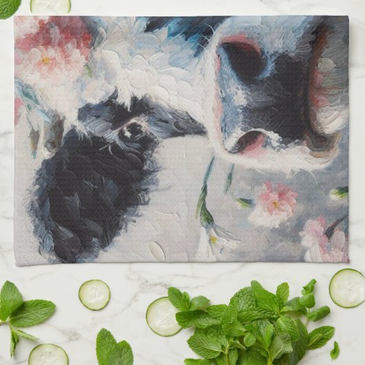 Holstein Kuh in rosa Nelken Malerei Geschirrtuch (Gefaltet)