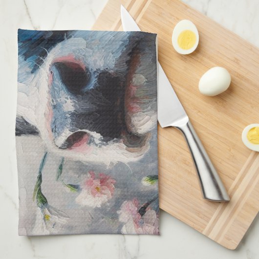 Holstein Kuh in rosa Nelken Malerei Geschirrtuch (Viertel Falte)