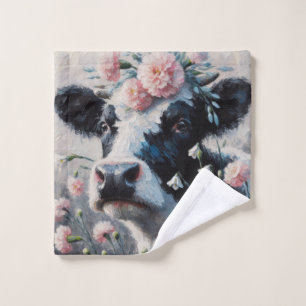 Holstein Kuh in rosa Nelken Malerei Waschlappen