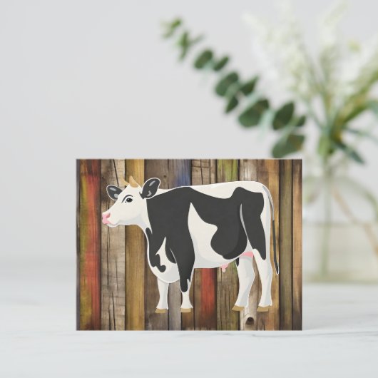 Holstein Kuh mit Altpappe Postkarte (Stehend Vorderseite)