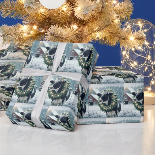 Holstein Kuh mit glühendem Weihnachtsschaden Geschenkpapier (Feiertage)
