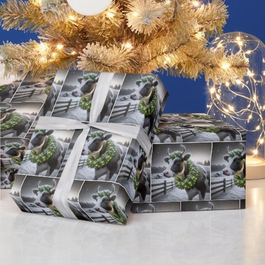 Holstein Kuh mit glühendem Weihnachtsschaden Geschenkpapier (Feiertage)