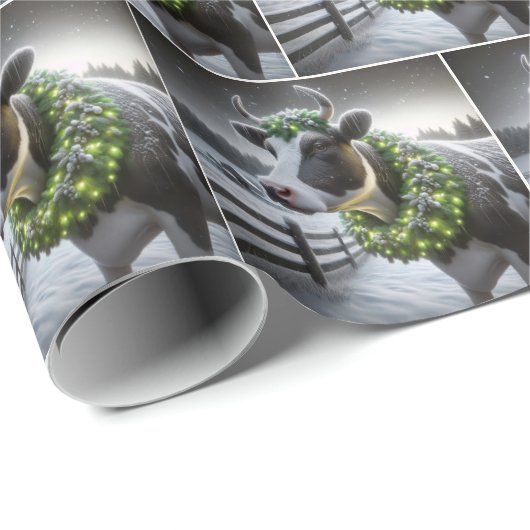 Holstein Kuh mit glühendem Weihnachtsschaden Geschenkpapier (Rolleneckpunkt)