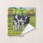 Holstein Kuh & Niedliches Kalb im Sommer Weide Badhandtuch Set (Waschlappen)