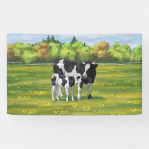 Holstein Kuh & Niedliches Kalb im Sommer Weide Banner