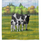 Holstein Kuh & Niedliches Kalb im Sommer Weide Duschvorhang (Vorderseite)