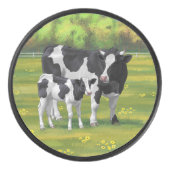Holstein Kuh & Niedliches Kalb im Sommer Weide Eishockey Puck (Vorderseite)