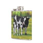 Holstein Kuh & Niedliches Kalb im Sommer Weide Flachmann (Links)