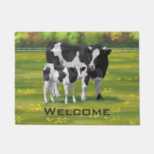 Holstein Kuh & Niedliches Kalb im Sommer Weide Fußmatte