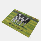 Holstein Kuh & Niedliches Kalb im Sommer Weide Fußmatte (Schrägansicht)