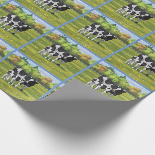 Holstein Kuh & Niedliches Kalb im Sommer Weide Geschenkpapier (Ecke)