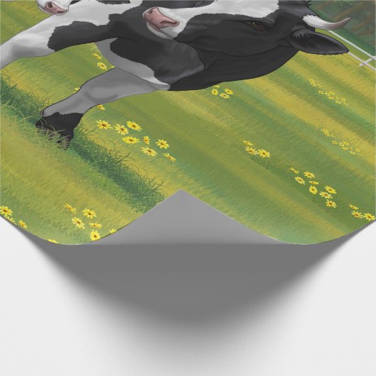 Holstein Kuh & Niedliches Kalb im Sommer Weide Geschenkpapier (Ecke)