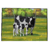 Holstein Kuh & Niedliches Kalb im Sommer Weide Große Geschenktüte (Rückseite)