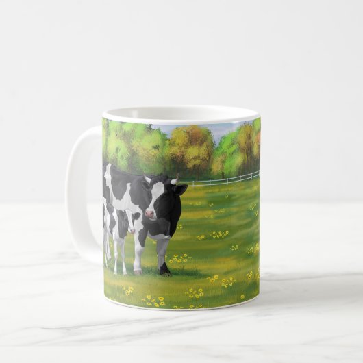 Holstein Kuh & Niedliches Kalb im Sommer Weide Kaffeetasse (Vorderseite Links)