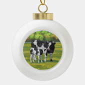 Holstein Kuh & Niedliches Kalb im Sommer Weide Keramik Kugel-Ornament (Vorderseite)