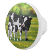 Holstein Kuh & Niedliches Kalb im Sommer Weide Keramikknauf (Rechts)