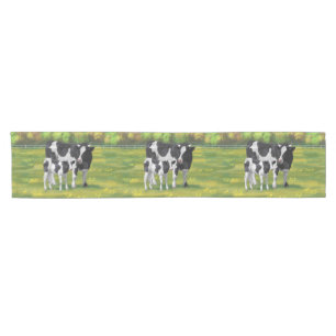 Holstein Kuh & Niedliches Kalb im Sommer Weide Kurzer Tischläufer
