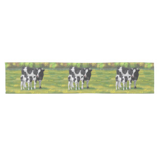 Holstein Kuh & Niedliches Kalb im Sommer Weide Kurzer Tischläufer