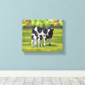 Holstein Kuh & Niedliches Kalb im Sommer Weide Leinwanddruck (Insitu (Holzboden))