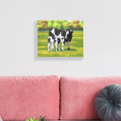 Holstein Kuh & Niedliches Kalb im Sommer Weide Leinwanddruck (Insitu (Wohnzimmer))