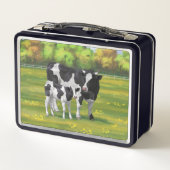 Holstein Kuh & Niedliches Kalb im Sommer Weide Metall Brotdose (Rückseite)