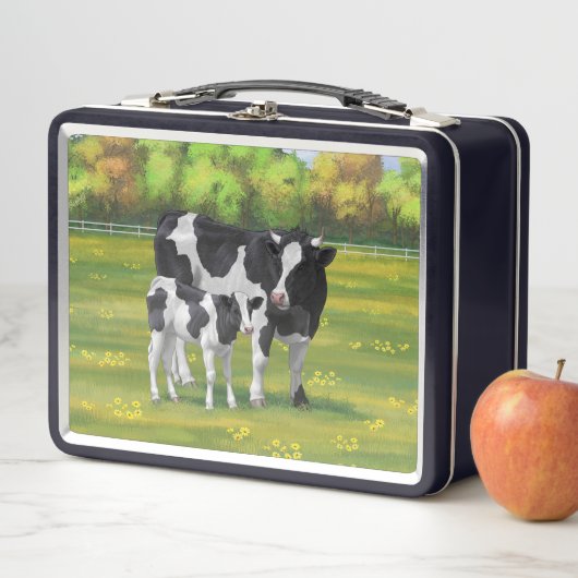 Holstein Kuh & Niedliches Kalb im Sommer Weide Metall Brotdose (Beispiel)