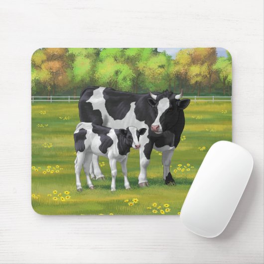 Holstein Kuh & Niedliches Kalb im Sommer Weide Mousepad (Mit Mouse)