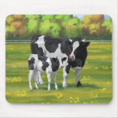Holstein Kuh & Niedliches Kalb im Sommer Weide Mousepad (Vorne)