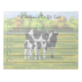 Holstein Kuh & Niedliches Kalb im Sommer Weide Notizblock (Vorderseite)