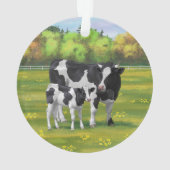 Holstein Kuh & Niedliches Kalb im Sommer Weide Ornament (Rückseite)