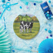 Holstein Kuh & Niedliches Kalb im Sommer Weide Pappteller (Party)