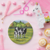 Holstein Kuh & Niedliches Kalb im Sommer Weide Pappteller (Party)