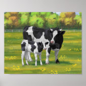 Holstein Kuh & Niedliches Kalb im Sommer Weide Poster (Vorne)