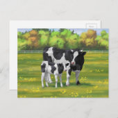 Holstein Kuh & Niedliches Kalb im Sommer Weide Postkarte (Vorne/Hinten)
